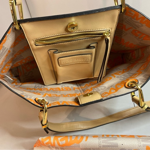 GOOD Steve Madden Tote Purse w/ Small Zipper Bag, Peach - Picture 5 of 11